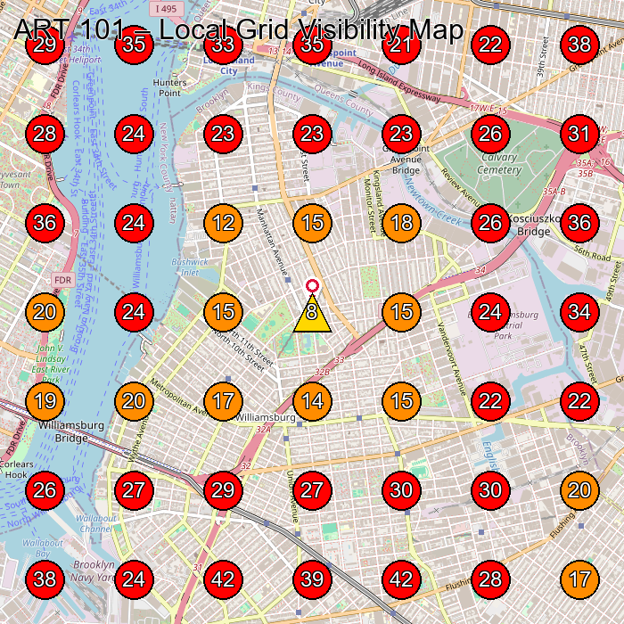 ART 101 GeoGrid visibility map for Painting Studio in Brooklyn